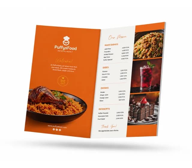 Menus restaurant imprimés par l'Agence Moov à Dakar