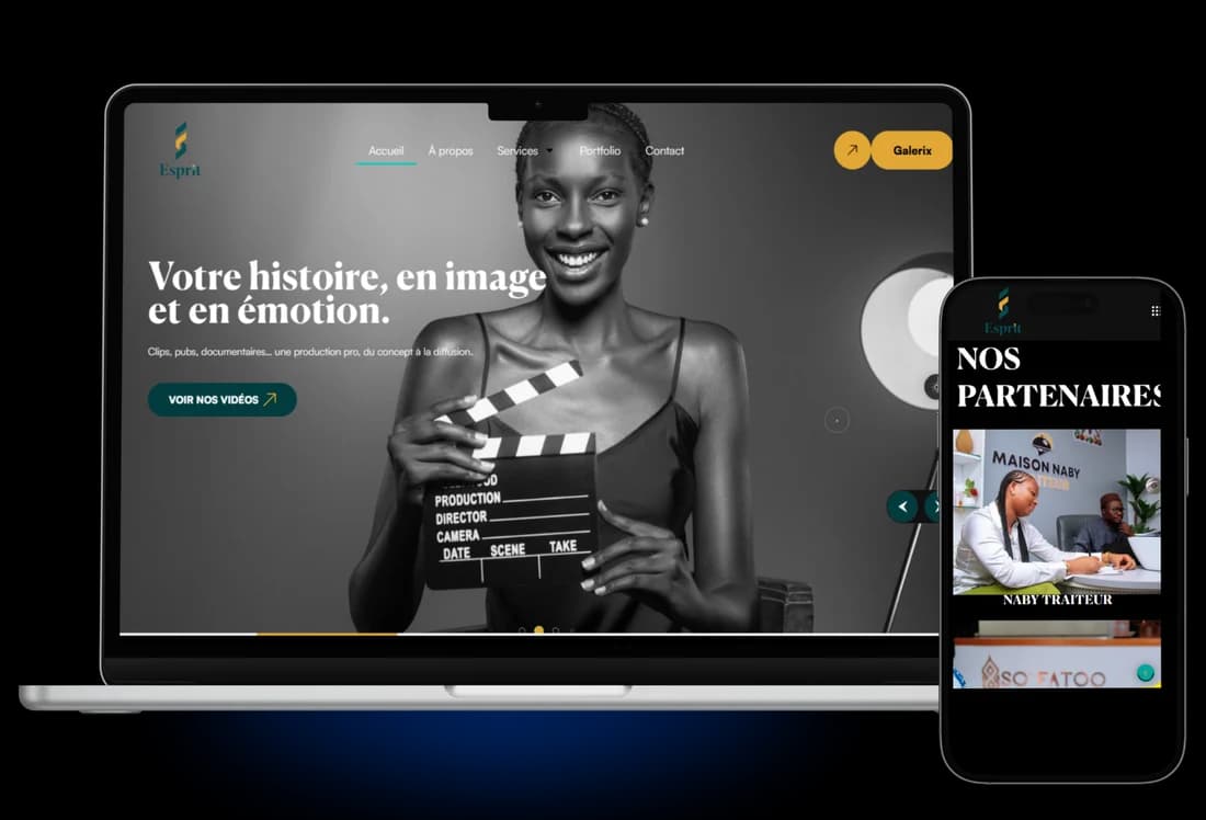 Site web du studio Esprit conçu par l'Agence Moov, affiché sur ordinateur portable et smartphone